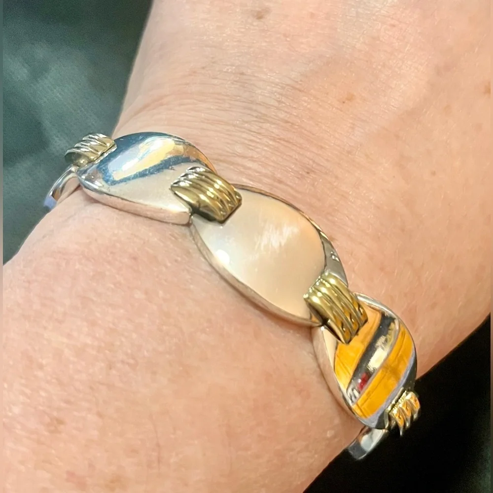 NWT Napier Two Tone Gold Silver Stretch Panel Link Bracelet Vintage Retro 80s